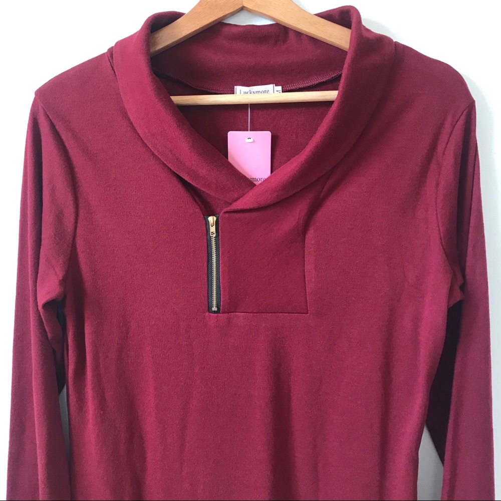 Luckymore Cowl Neck Pullover Long Sleeve Tunic Top with Zipper, Size M - Picture 5 of 16